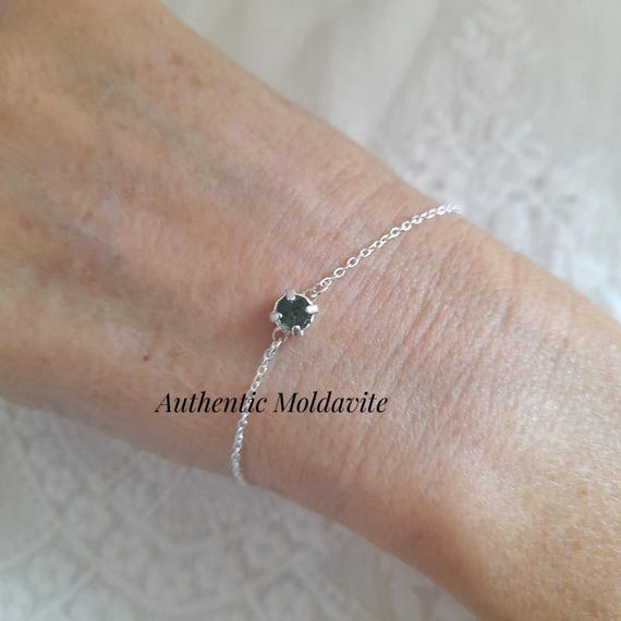 Moldavite bracelet, dainty meteorite bracelet, gemstone bracelet, genuine moldavite, tiny raw moldavite, dainty moldavite jewelry