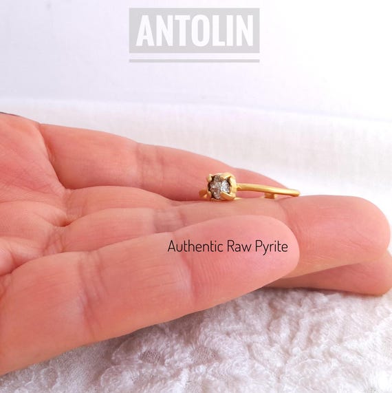 Raw pyrite stone ring, authentic pyrite ring, pyrite jewelry, pronged ring, adjustable band, irregular ring