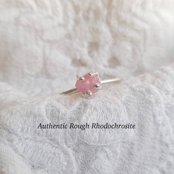 Rhodochrosite ring, rough rhodochrosite stone ring, natural rhodochrosite jewelry, raw gemstone ring