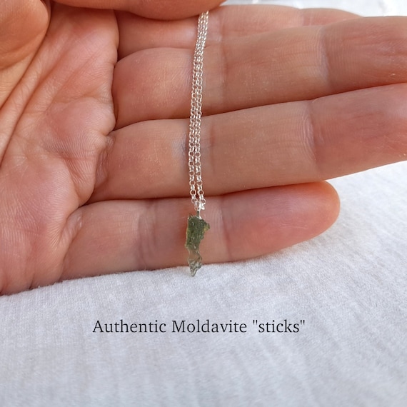 Moldavite stick pendant, meteorite pendant, moldavite pendant necklace, meteorite necklace, genuine moldavite
