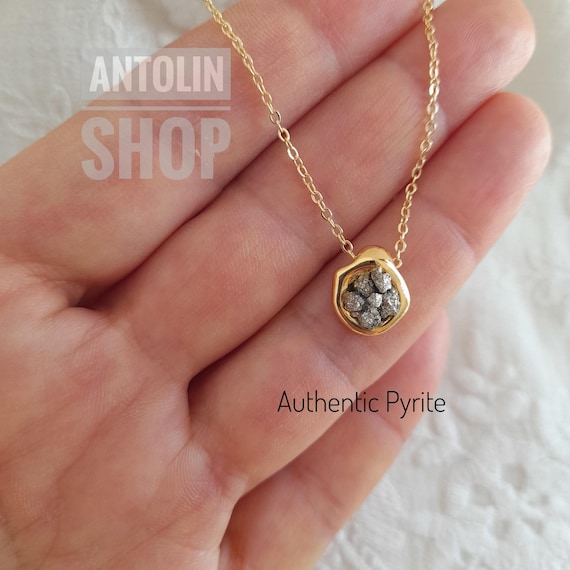 Pyrite pendant necklace, natural stone necklace, rough pyrite stone pendant, pyrite jewelry, dainty gift for mom, prosperity stone necklace