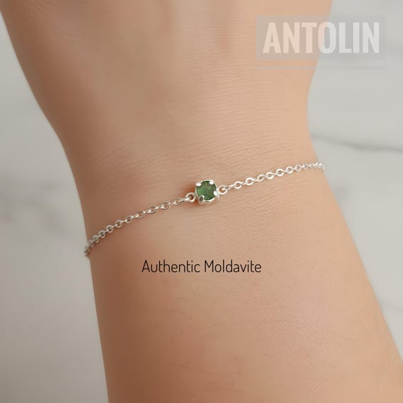 Dainty meteorite bracelet , tiny raw moldavite jewelry , authentic high vibration stone