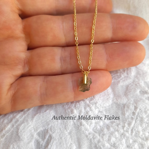 Meteorite necklace, meteorite pendant, authentic moldavite stone, moldavite necklace, small moldavite pendant, czech moldavite