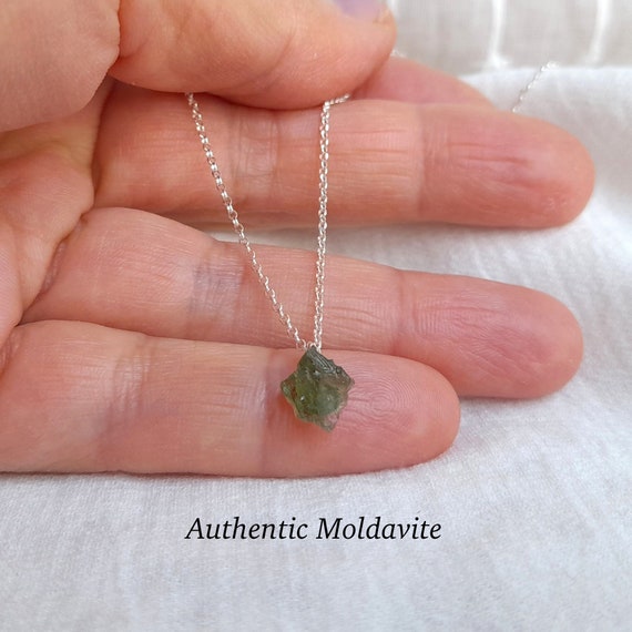 Moldavite necklace silver, meteorite pendant, meteorite necklace, sterling silver chain, authentic moldavite stone, czech moldavite