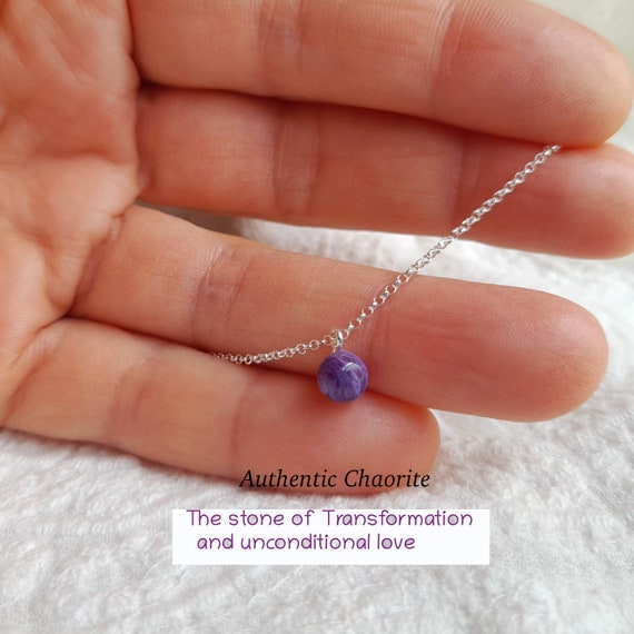 Charoite necklace, charoite pendant, authentic charoite stone, dainty gemstone necklace, Sagittarius birthstone necklace