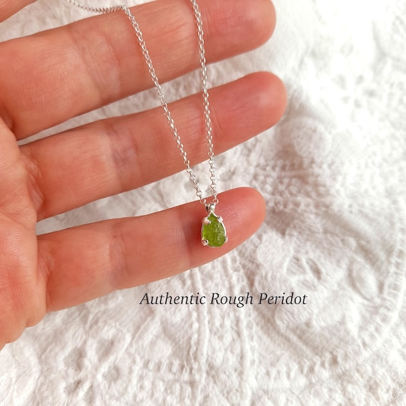 Peridot necklace, raw peridot pendant with sterling silver chain, august birthstone necklace, gemstone necklace