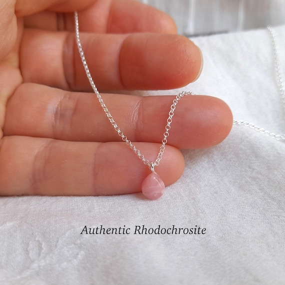 Rhodochrosite necklace, Rhodochrosite pendant, delicate gemstone necklace, Leo birthstone, Scorpio birthstone, dainty gift for girlfriend