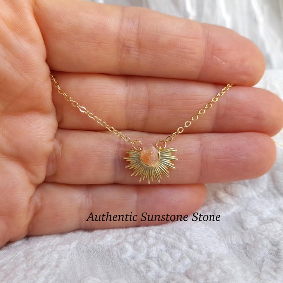 Dainty sunstone necklace, raw sunstone jewelry, sunstone pendant necklace, Libra birthstone, gemstone necklace