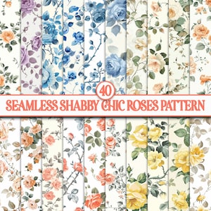 Shabby Chic Printable Paper Seamless Romantic Floral Digital Paper Vintage Scrapbook Paper Flower Ditsy Roses Collage Sheet