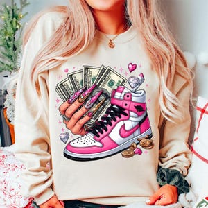 Pink and White Sneaker Girl Png Sublimation Design Download, Sneaker Girl Png, Black Woman Png, Sneaker Life Png, Sublimate Designs Download