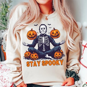 Skeleton Halloween Png, Stay Spooky Sublimation File, Retro Halloween Png, Horror Movie Png, Pumpkin Skeleton Png, Digital Png