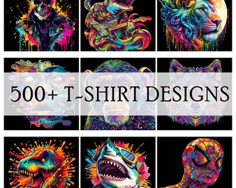 Paquete de 500 diseños de camisetas Paquete de sublimación de diseño de camiseta único Descarga de diseño de camiseta colorida para hombres, mujeres y niños