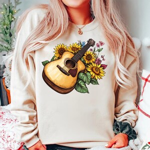 Guitar Sunflower Png Country Music Lover Png Southern Png Western Png Sublimation Designs Downloads, Png Files, Western Sublimation