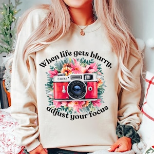 When Life Gets Blurry Adjust Your Focus PNG, Vintage Retro Camera Png, Camera Sublimation Download, Boho T-shirt Designs, Wildflowers png