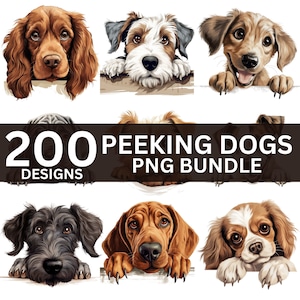 200+ Peeking Dog Bundle Dog Face Png Clipart races de chiens png fichier adorables illustrations canines furtivement chiens png numérique