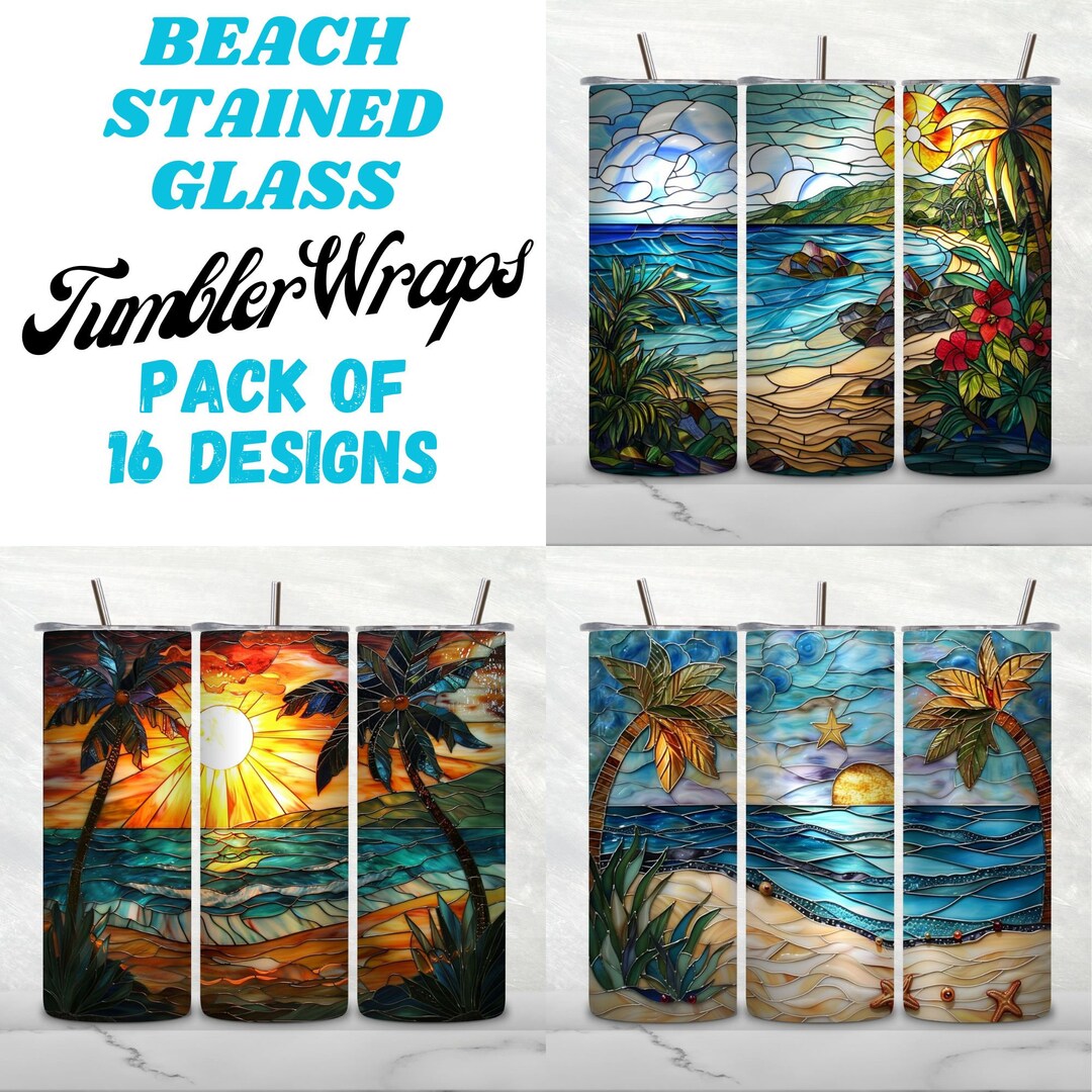 Beach Stained Glass Bundle Tumbler Png Ocean Sublimation Designs 20oz ...