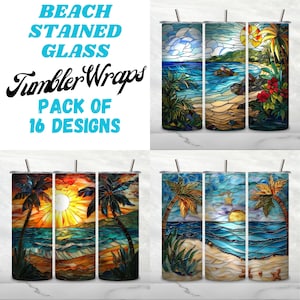 Beach Stained Glass Bundle Tumbler Png Ocean Sublimation Designs 20oz Skinny Tumbler Straight Png Tumbler Templates Summer Tumbler Wraps