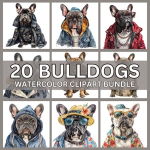 Französische Bulldogge Clipart | 20 Aquarell-Hunde-Clipart-Sublimationsdesigns | Hunderassen Png | Frenchie Hunde Png | Sofortiger digitaler Download