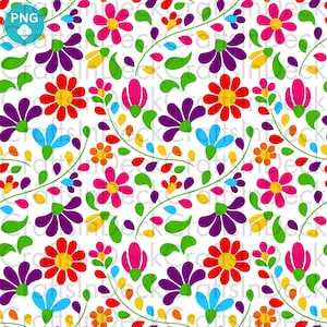 Mexican Embroidery Flowers, Mexican Folk Art, Mexican Embroidery Art, Transparent Background, Mexican SEAMLESS Pattern Sublimation Design