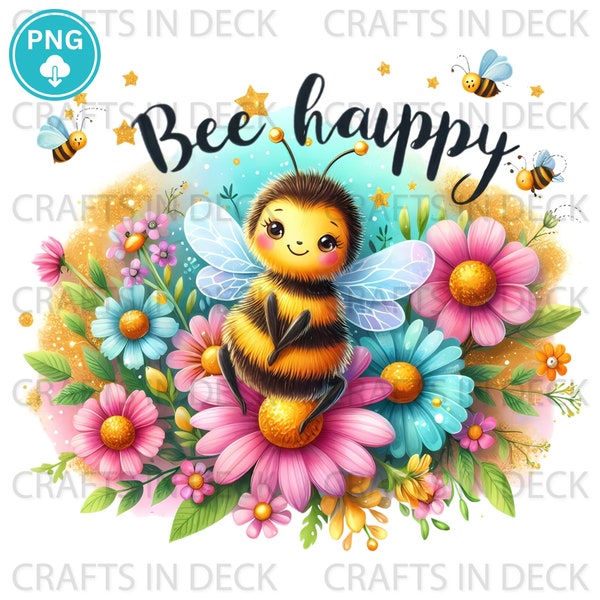 Bee Happy Png Bee Clipart Bee png Happy PNG Printable Files Dtf Files Dtg Digital Download