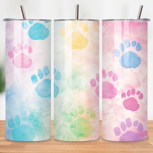 Pastel Colorful Paw Prints Tumbler Wrap 0oz Skinny Tumbler Wrap Dog Lover Tumbler Design Pet Tumbler 20oz wrap Sublimation Digital