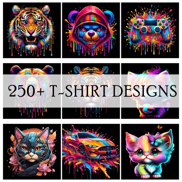 250 Tshirt Design Bundle Print on Demand Shirt Designs All-in-One Mega Bundle Urban Clothing Pop Culture T shirt Bundle Collection