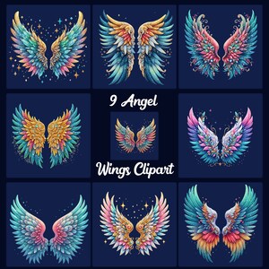 9 Angel Wings Clipart, Halo clipart, Heaven Clipart, White wings PNG, Fairy Wings, Custom Portrait, Sublimation, Planner Stickers