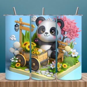 3D Tumbler Wrap 20oz Straight Skinny Tumbler Wrap Panda Sublimation Floral Tumbler Png Cute Animal Design Instant Download Designs