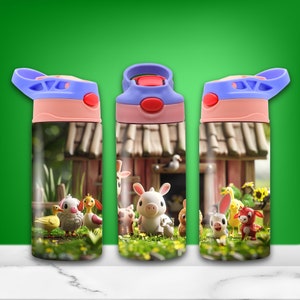 Farm Animals 12oz Kids Flip Top Sippy Cup Tumbler Wrap, 12oz Straight Tumbler Sublimation PNG, Childrens Farm Life Tumbler Wrap Design PNG