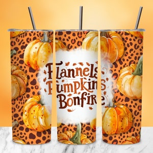 Flannels Pumpkins Bonfire Tumbler Wrap, 20 oz Skinny Tumbler Sublimation Design, Fall Pumpkin Png, Leopard Fall Vibes Png, Digital Download