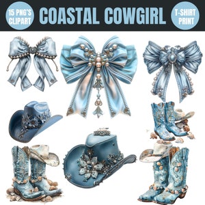 Coastal Cowgirl Summer Clipart Bundle, Cowgirl Boots PNG, Disco Cowgirl Clipart, Western PNG, Western Girl Illustration, Commercial Use