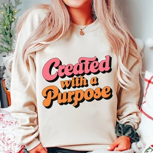 Created With a Purpose Png, Distressed Retro Christian Sublimation Design, Trendy Christian Png, Bible Verse Png, Faith Png Digital Download
