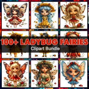 Bundle di clipart Ladybug Fairies, 100+ PNG Enchanting Ladybug Fairy, grafica, clipart fata Png, download digitale istantaneo, uso commerciale