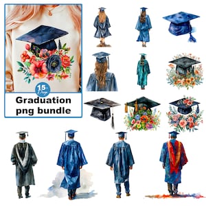 Pacchetto di design per sublimazione PNG di laurea | Clipart di laurea ad acquerello | cappello da laurea | disegni di laurea