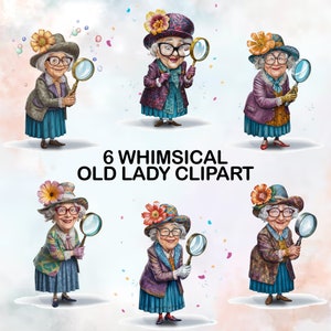 Whimsical Old Lady Clipart | Quirky Woman Clipart | Funny Old Ladies Clipart | Old Woman Graphics PNG | Transparent Background | Digital