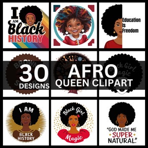 30 Afro Queen Clipart Bundle | Afro Woman Png | Black Queen Png | Afro Girl Clipart | Black Girl Png | Afro American | Digital Download