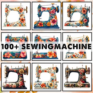 100+ Floral Sewing Machine PNG, Watercolor Floral Sewing Machine Clipart, Quilting Clipart, Sewing Clipart, Vintage Png,Digital Png Download