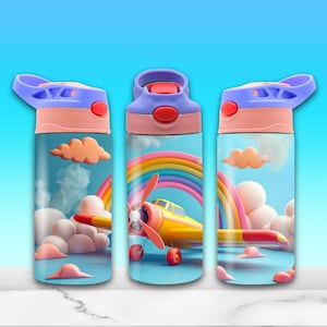 Airplane 12oz Kids Flip Top Sippy Cup Tumbler Wrap Kids Water Bottle 12oz Straight Tumbler Sublimation PNG Childrens Tumbler Wrap Design PNG