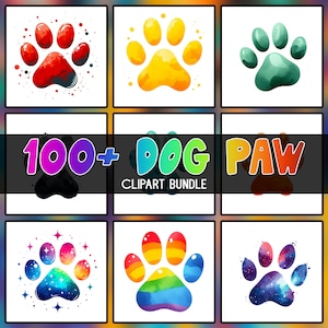 Impression aquarelle chien empreinte de patte des cliparts, empreintes de pattes colorées, jolies pattes PNG, clipart chien, empreinte de patte chiot, téléchargement immédiat