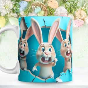 3D Easter mug PNG for sublimation Cute Easter Bunny Mug Wrap Spring Design for 11oz and 15oz coffee mugs easter eggs mug template