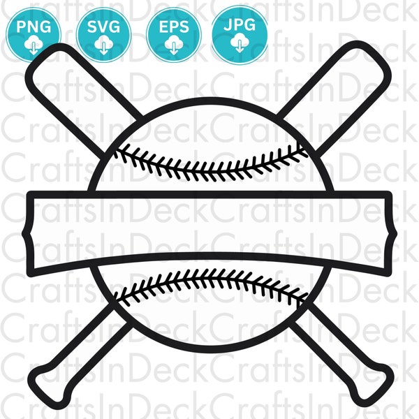 Custom Baseball Name SVG PNG PDF, Personalized Baseball Svg, Baseball Template Svg, Crossed Baseball Bats Cut File Cricut Silhouette