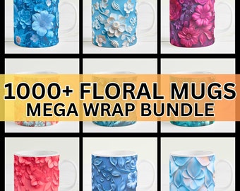 1000+ Floral 3D Mug Wrap Bundle Sublimation Design | Flowers Mug Wrap | Floral Mug PNG | Coffee Mug Wrap PNG Designs