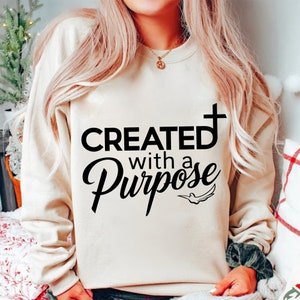 Created With a Purpose PNG Bible Verse Png Faith Png Trendy Christian Png Distressed Retro Christian Sublimation Design