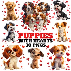 30 Puppy PNG Bundle,  Cartoon Dogs Clipart Bundle Sublimation Designs, Dog Breeds PNG File Prints, Scrapbooking, Digital Download