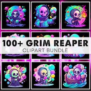 100+ Sensenmann-Clipart-Bundle | Halloween PNG | Gruselige Halloween-Png-Cliparts | Engel des Todes ClipArt-Set | Skelett PNG-Grafiken