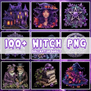 100+ Witch PNG Bundle, Watercolor fantasy Witches PNG, Magic Witch clipart PNG, Transparent png, Scrapbooking Png, Digital Download