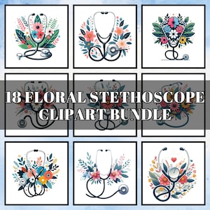 Floral Stethoscope Clipart Bundle Sublimation Design Download, Nurse png, Nursing png, Nurse love png, Medical Art, Nurse stethoscope png