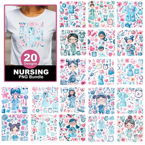Nurse Png Sublimation Design Bundle, Pink Nurse Hand Drawn Digital Clipart, Set of 20 Nurse Png File, Nurse Life Png, Nursing Png Downloads
