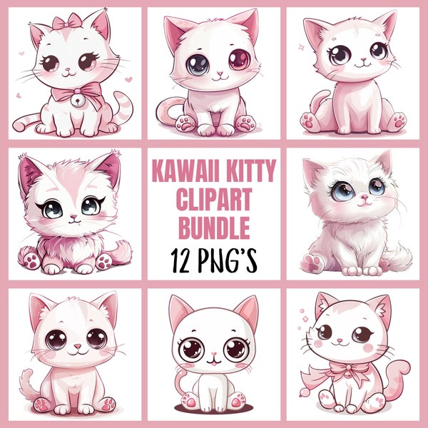 Kawaii Kitty Png Bundle, Cute Cat Png, Kitty Png, Kawaii Kitty Clipart, Commercial Use, Kawaii Kitty Png Cut File Cricut Silhouette