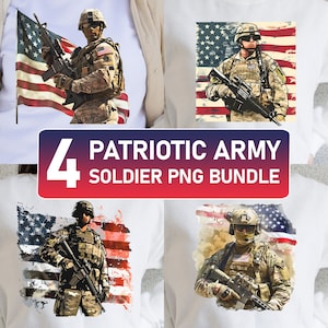Pack Of 4 Patriotic Army Soldier PNG Bundle Sublimation Commercial Use Patriotic American Flag Png Usa Military Png File Digital Download